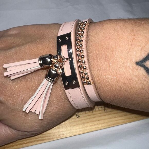 No Brand Jewelry - Set of Two Blush Color Leather Bracelets